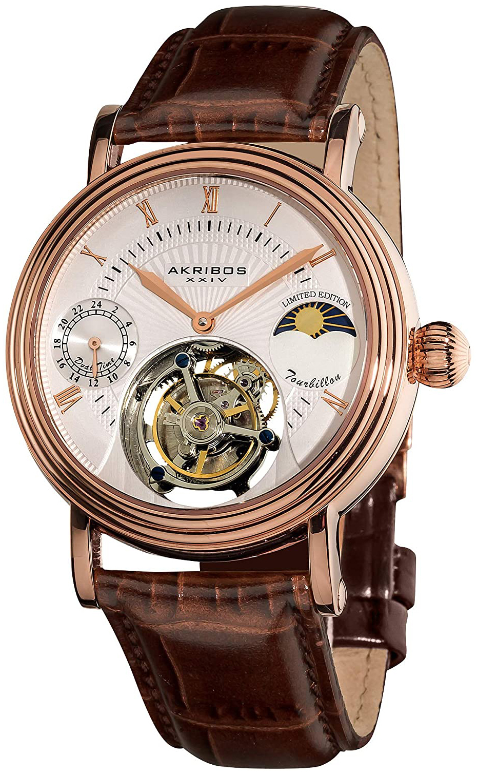 Akribos XXIV Herreklokke AK493RG Mechanical Hvit/Lær Ø42.5 mm