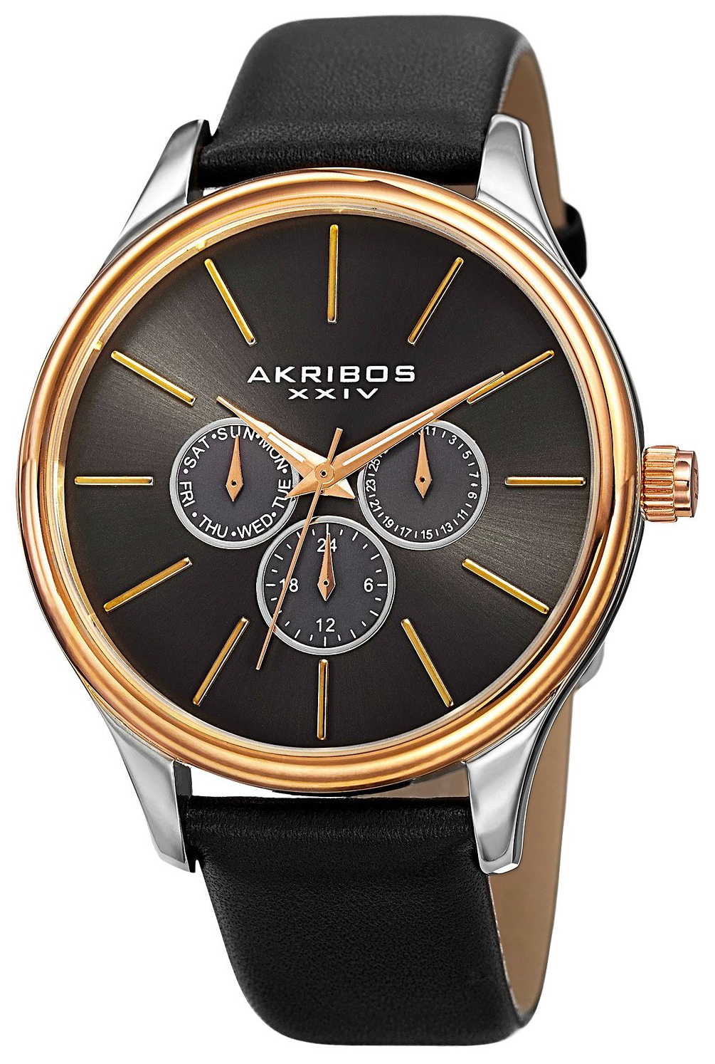 Akribos XXIV Herreklokke AK870YGB Multi-Function Grå/Lær Ø44 mm