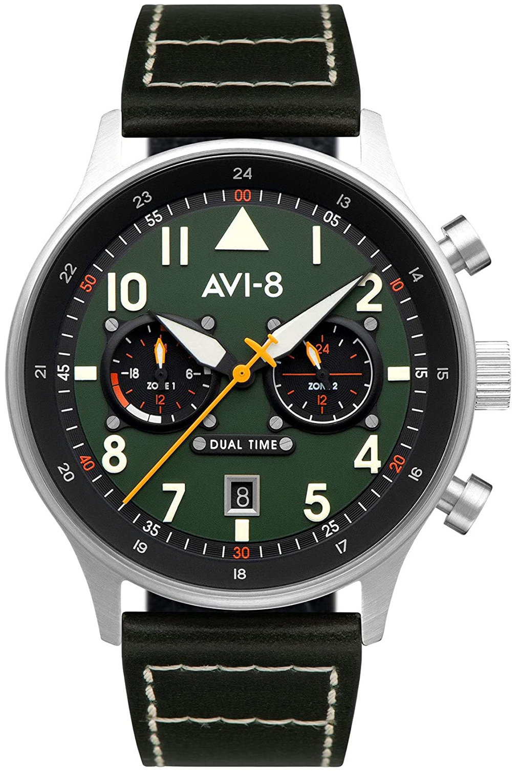 Bilde av Avi-8 Herreklokke Av-4088-02 Hawker Hurricane Grønn/lær Ø43 Mm