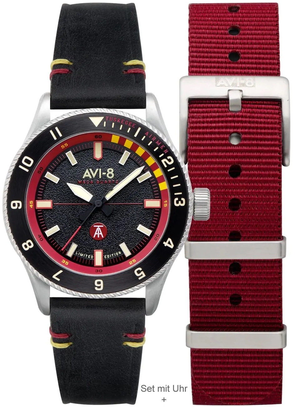 AVI-8 Herreklokke AV-4103-01 Flyboy Tuskegee Airmen Sort/Lær Ø40 mm