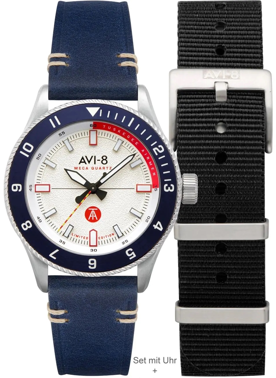 AVI-8 Herreklokke AV-4103-03 Flyboy Tuskegee Airmen Hvit/Lær Ø40 mm