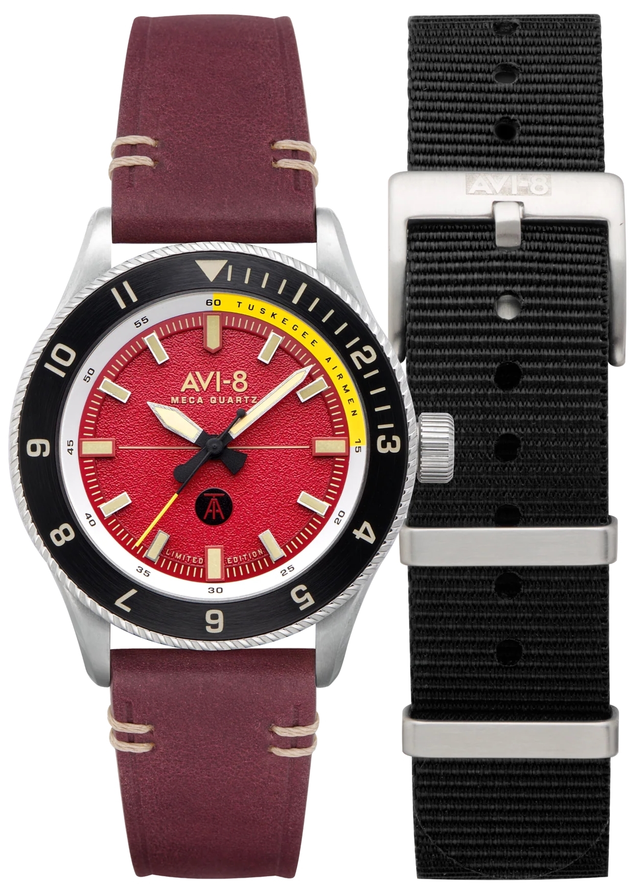 AVI-8 Herreklokke AV-4103-04 Flyboy Tuskegee Airmen Rød/Lær Ø40 mm