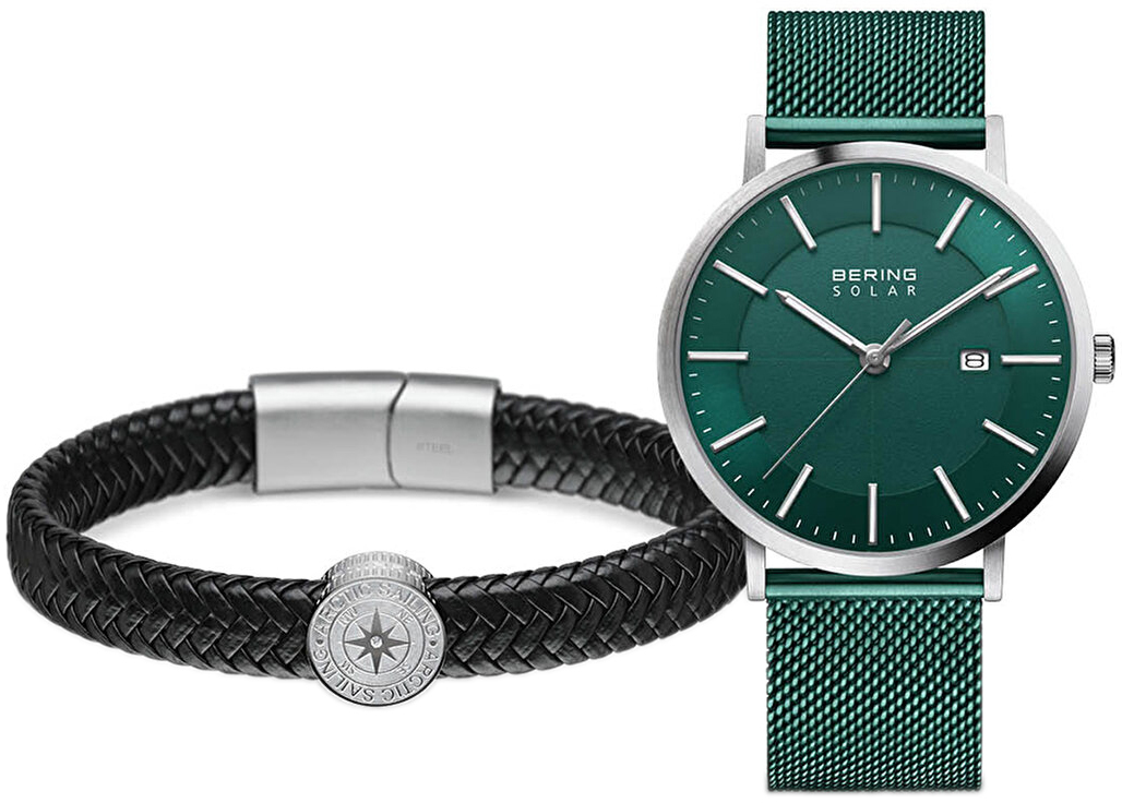 Bering Herreklokke 15439-808-GWP Solar Grønn/Stål Ø39 mm