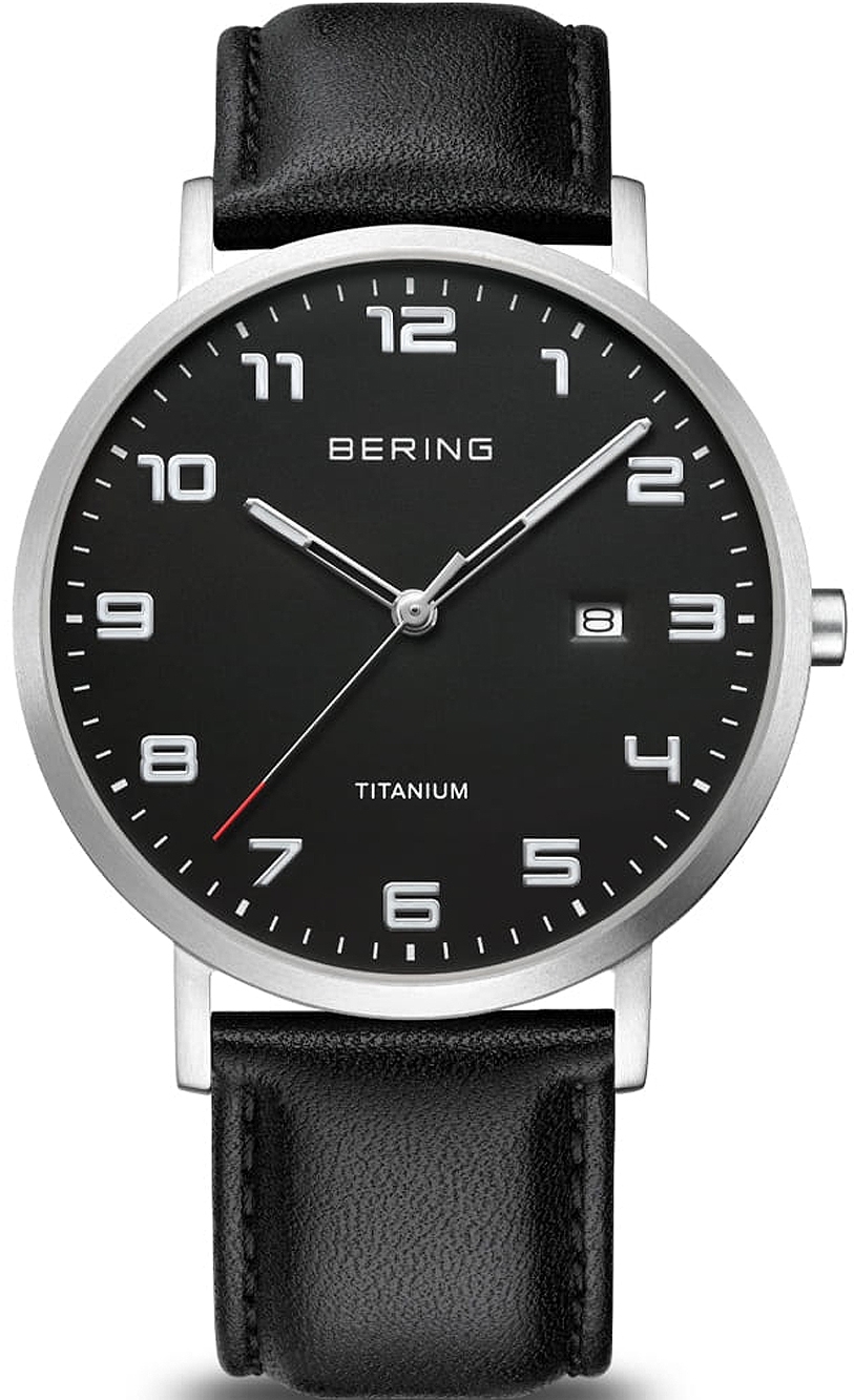 Bering Herreklokke 18640-402 Titanium Sort/Lær Ø40 mm