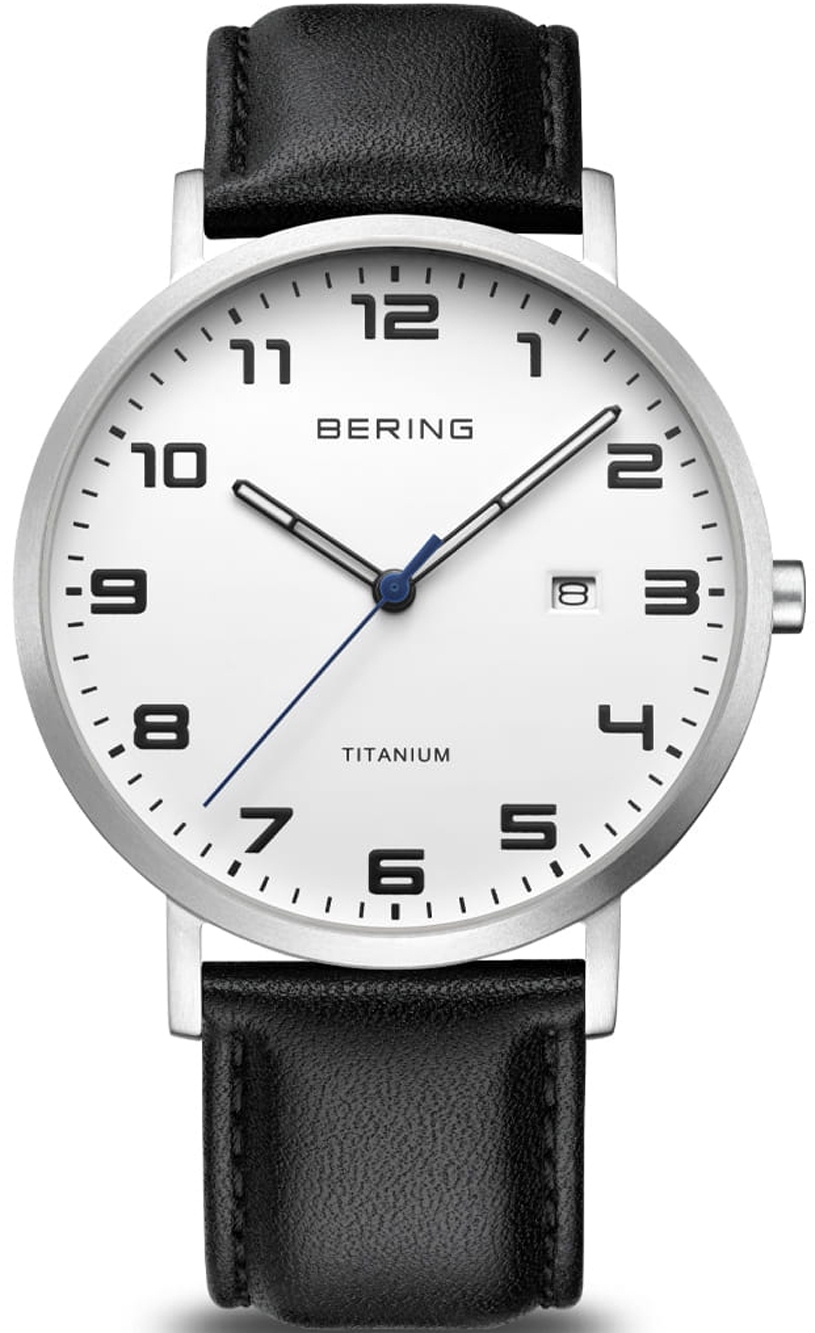 Bering Herreklokke 18640-404 Titanium Hvit/Lær Ø40 mm