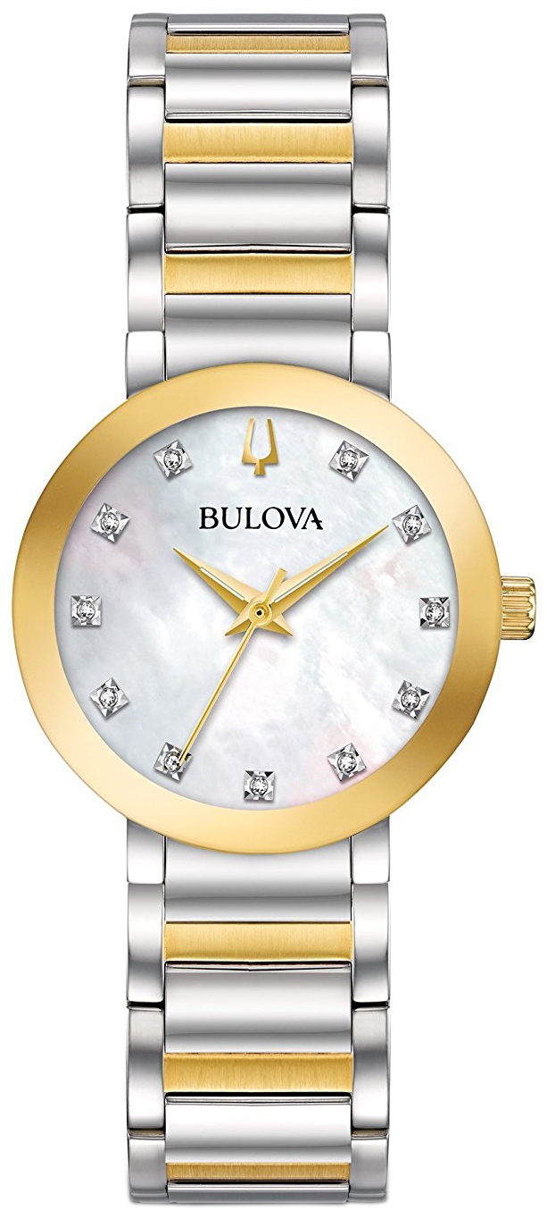 Bulova Diamond Dameklokke 98P180 Hvit/Gulltonet stål Ø30 mm - Bulova