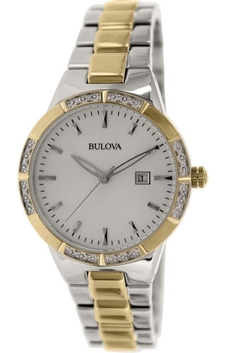 Bulova Diamond 98R169 Sølvfarget/Rose-gulltonet stål Ø32 mm - Bulova