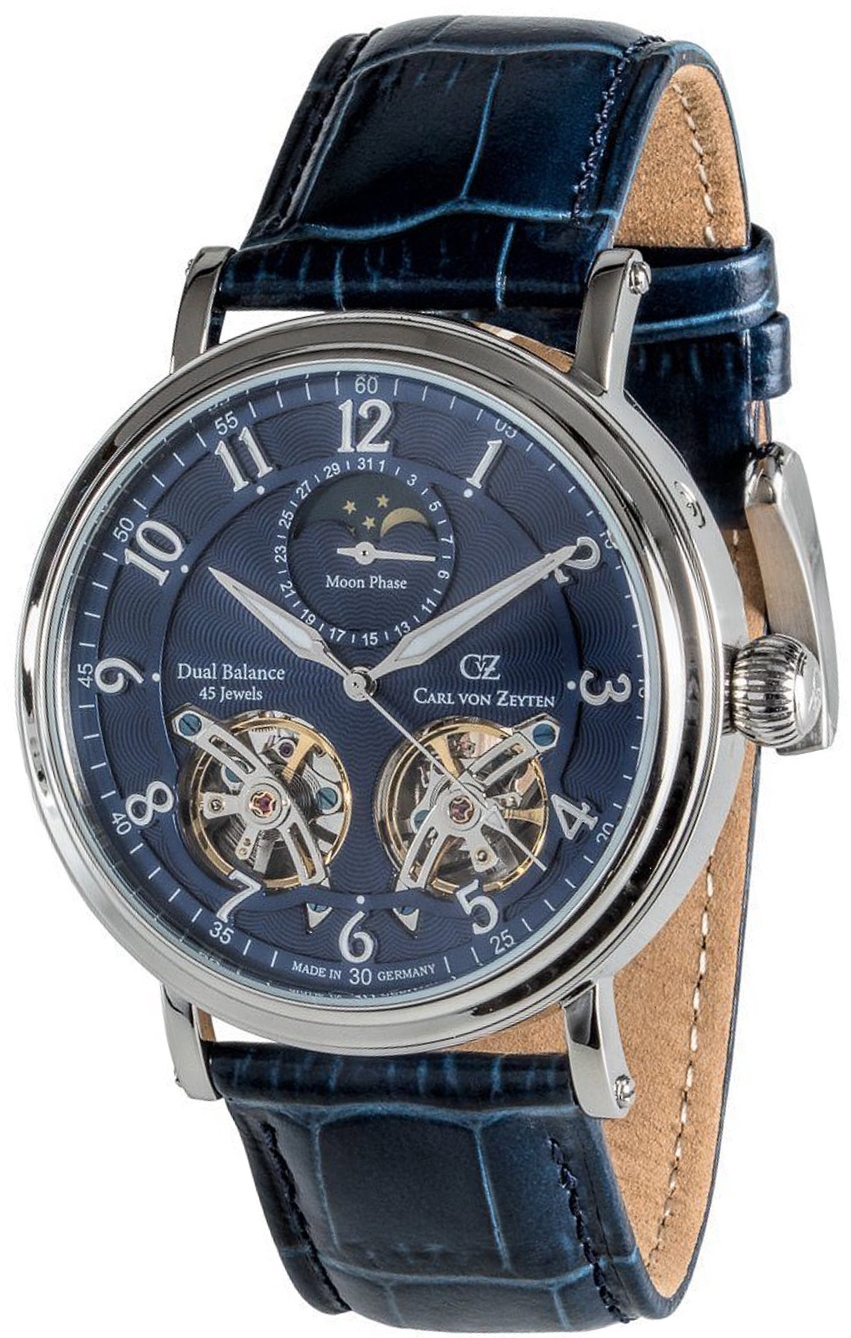 Carl von Zeyten Herreklokke CVZ0054BLS Murg Blå/Lær Ø46 mm
