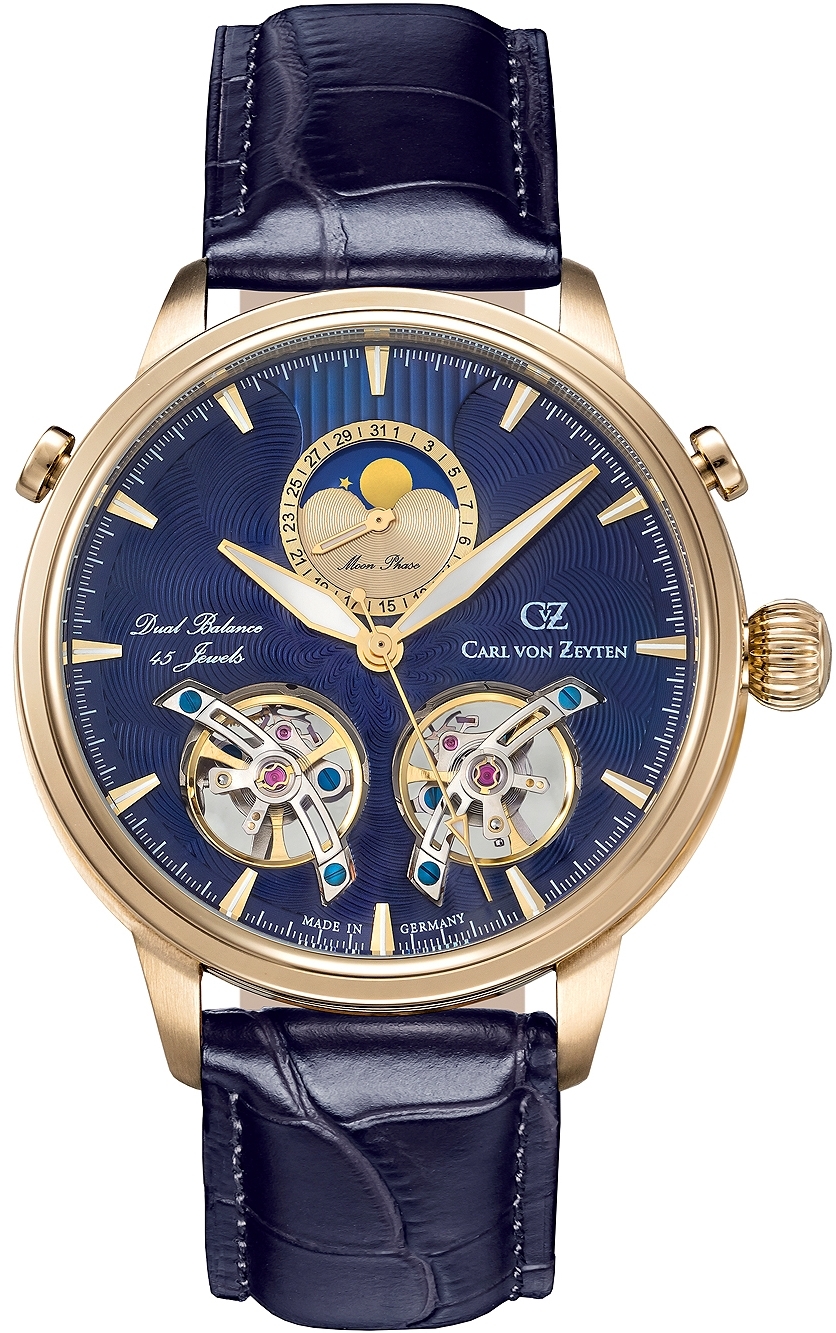 Carl von Zeyten Herreklokke CVZ0060GBLS Durbach Blå/Lær Ø45 mm