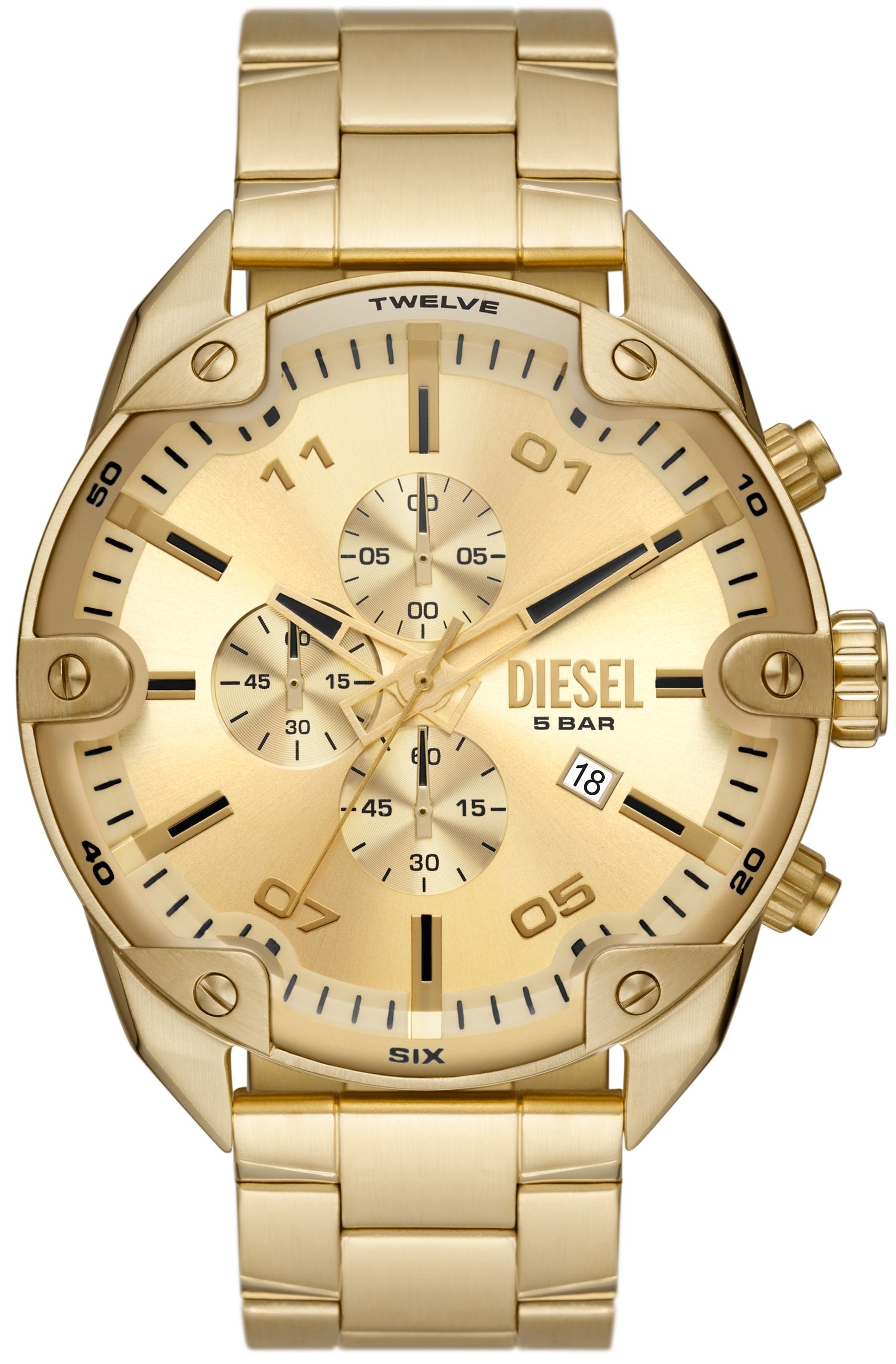 Diesel Herreklokke DZ4608 Spiked Gullfarget/Gulltonet stål Ø49 mm