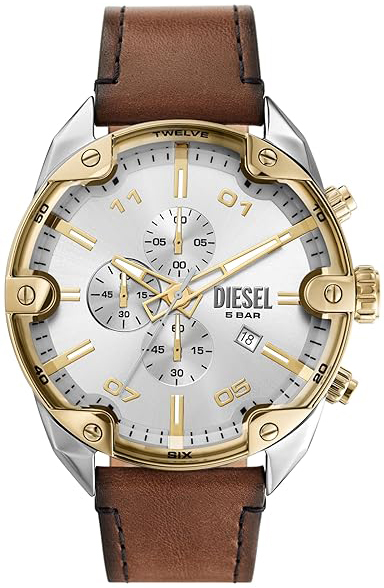 Diesel Herreklokke DZ4665 Spiked Sølvfarget/Lær Ø49 mm