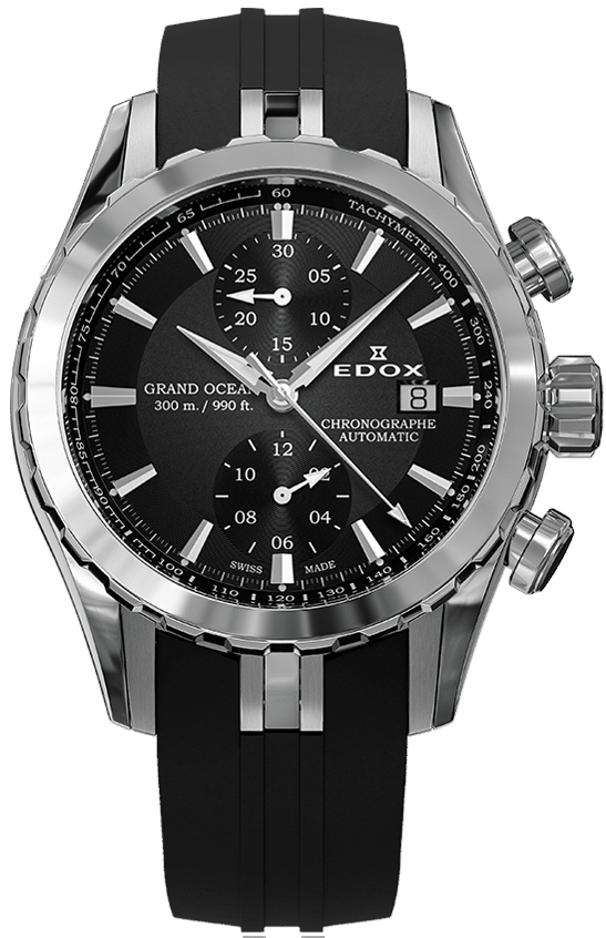 Edox Herreklokke 09800-3CA-NIN Grand Ocean Chronograph Sort/Gummi