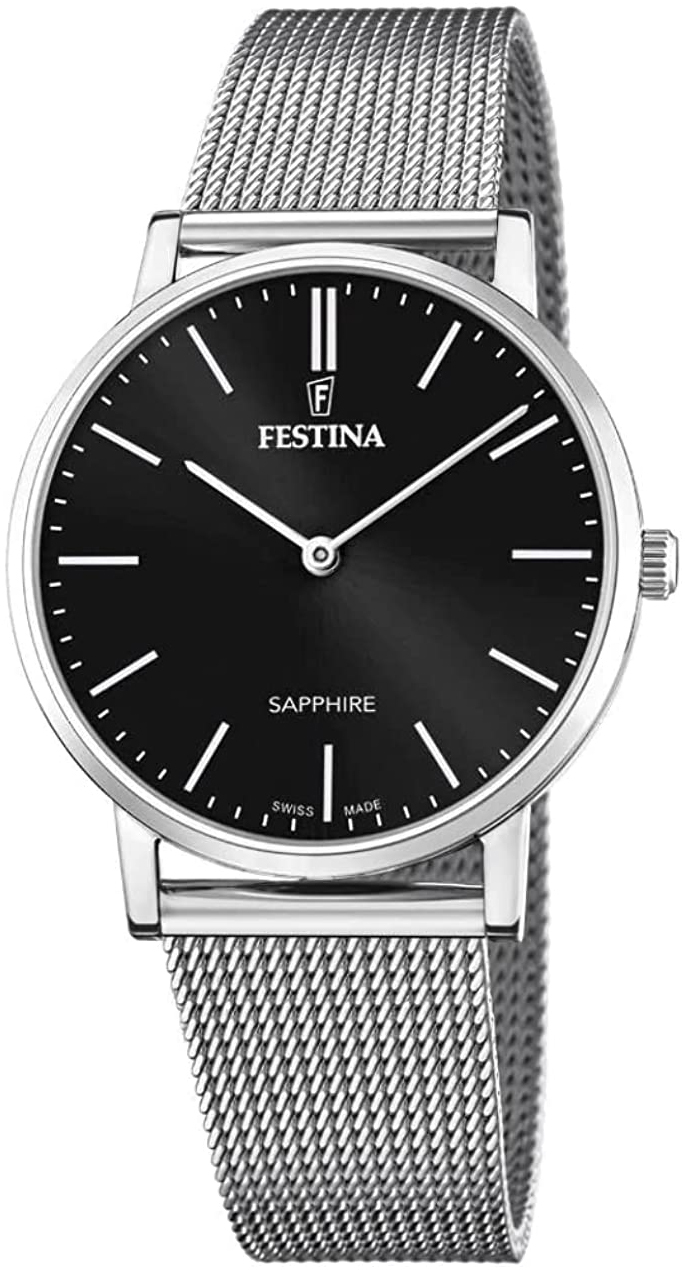 Festina Herreklokke F20014-3 Swiss Made Sort/Stål Ø39 mm