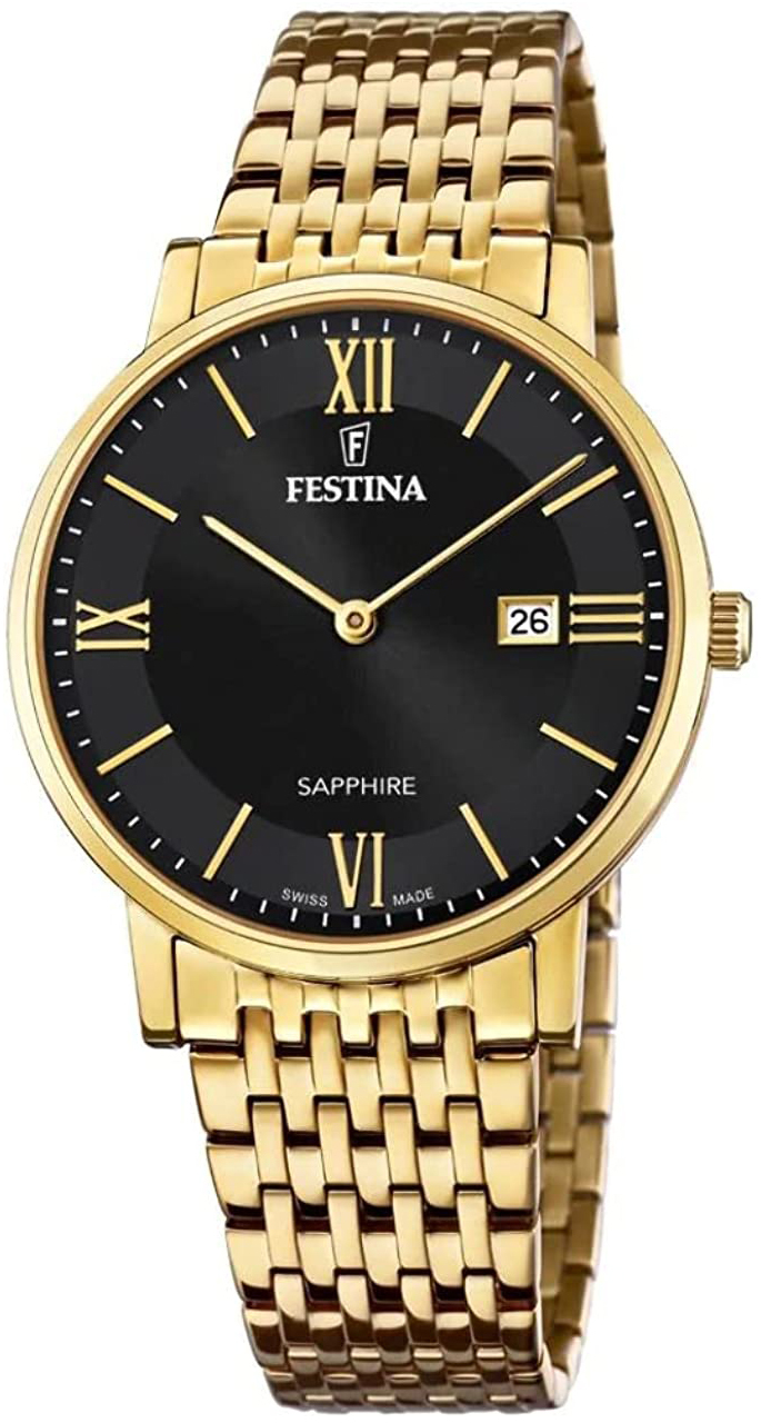 Festina Herreklokke F20020-3 Swiss Made Sort/Gulltonet stål Ø39 mm