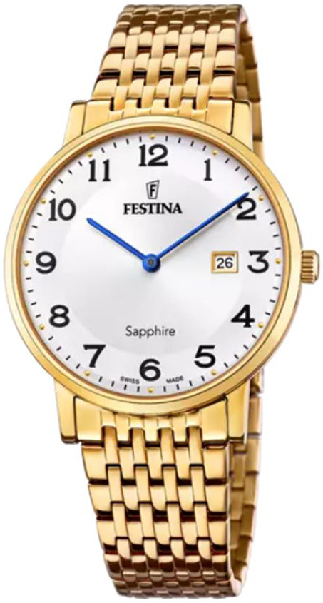 Festina Herreklokke F20020-4 Swiss Made Hvit/Gulltonet stål Ø39.3 mm