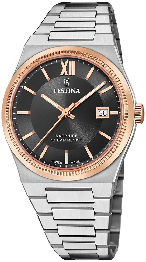 Festina Herreklokke F20036-3 Swiss Made Sort/Stål Ø40 mm