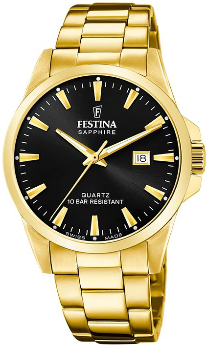 Festina Herreklokke F20044-6 Swiss Made Sort/Gulltonet stål Ø41 mm