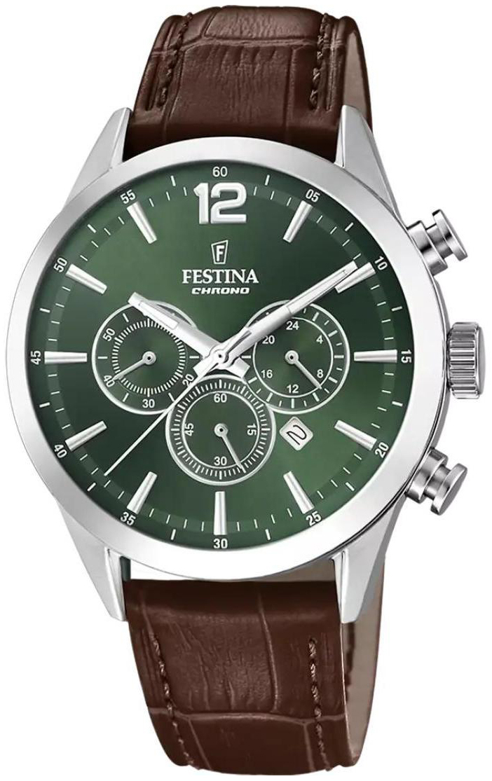 Festina Herreklokke F20542-8 Timeless Grønn/Lær Ø43.5 mm