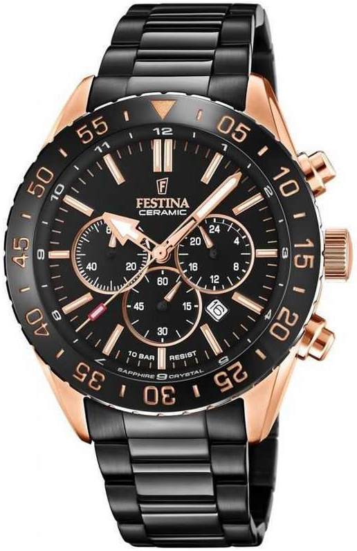 Festina Herreklokke F20578-1 Ceramic Sort/Stål Ø44 mm
