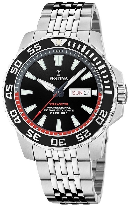 Festina Herreklokke F20661-3 Diver Sort/Stål Ø45 mm