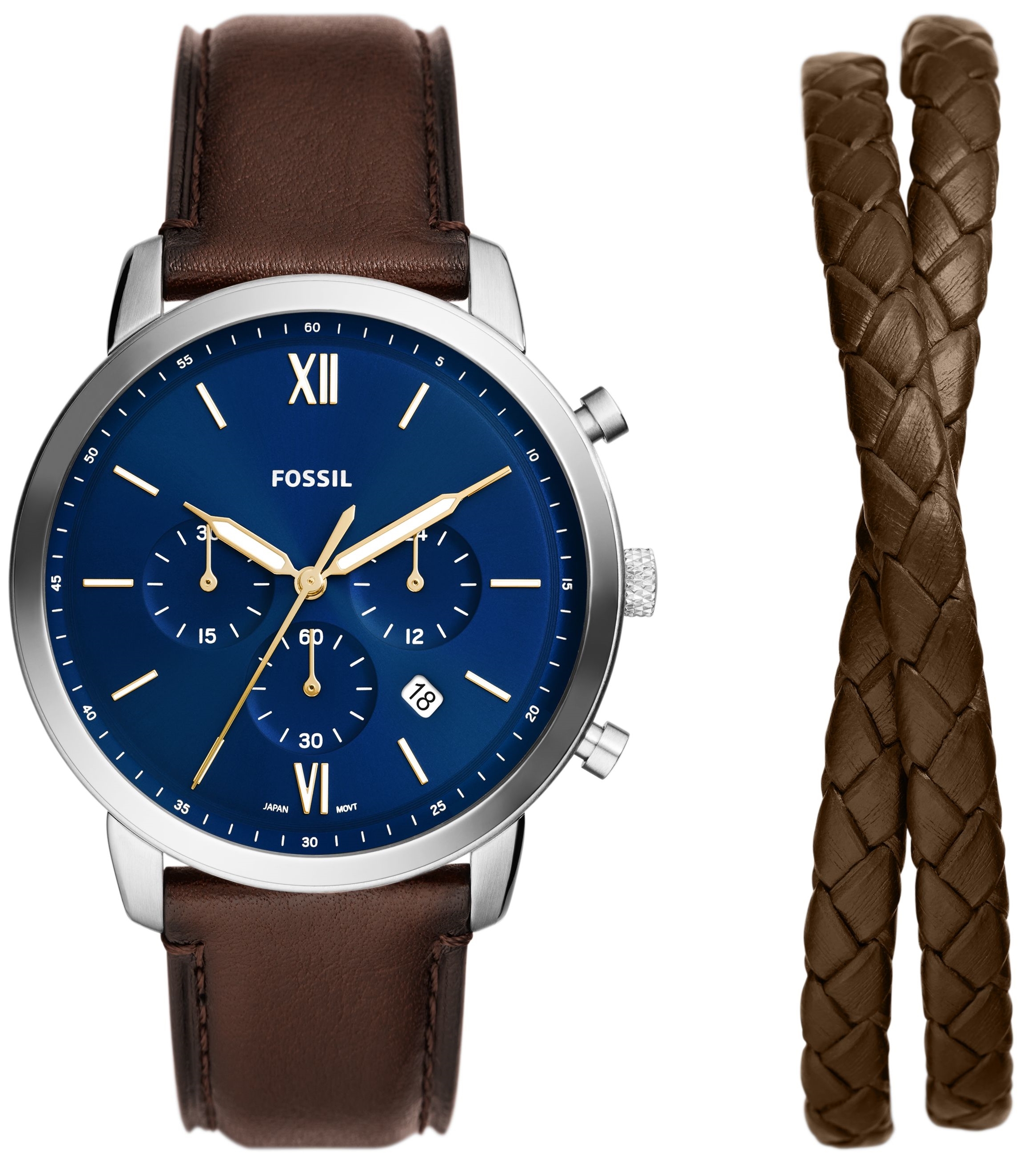Fossil Herreklokke FS6018SET Neutra Blå/Lær Ø44 mm