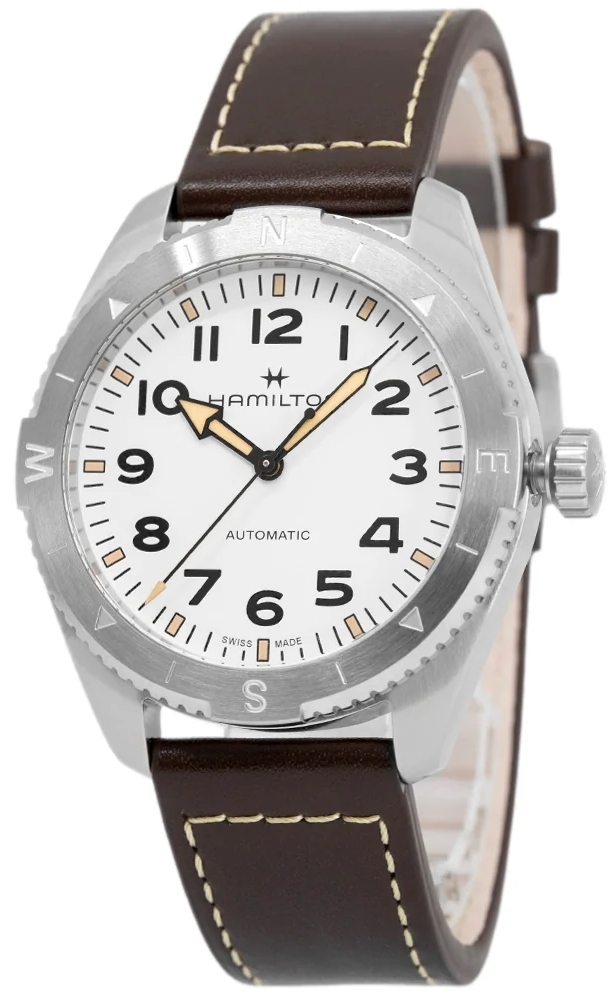 Hamilton Herreklokke H70315510 Khaki Field Hvit/Lær Ø41 mm