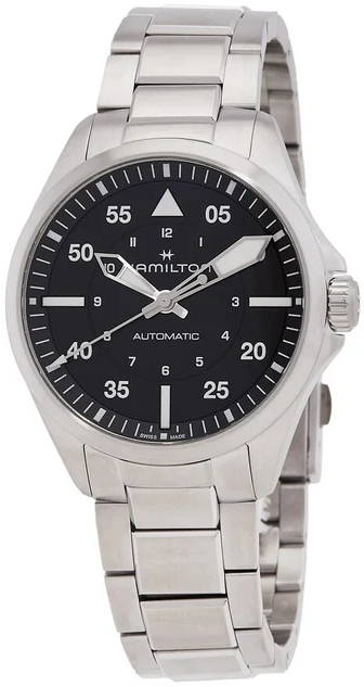 Hamilton Herreklokke H76305130 Khaki Aviation Pilot Auto Sort/Stål