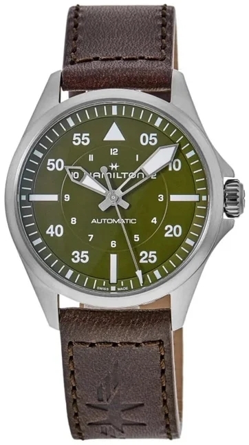 Hamilton Herreklokke H76305560 Khaki Aviation Pilot Auto Grønn/Lær