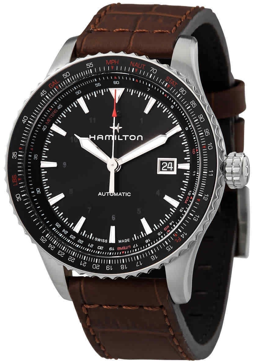 Hamilton Herreklokke H76615530 Khaki Aviation Sort/Lær Ø42 mm