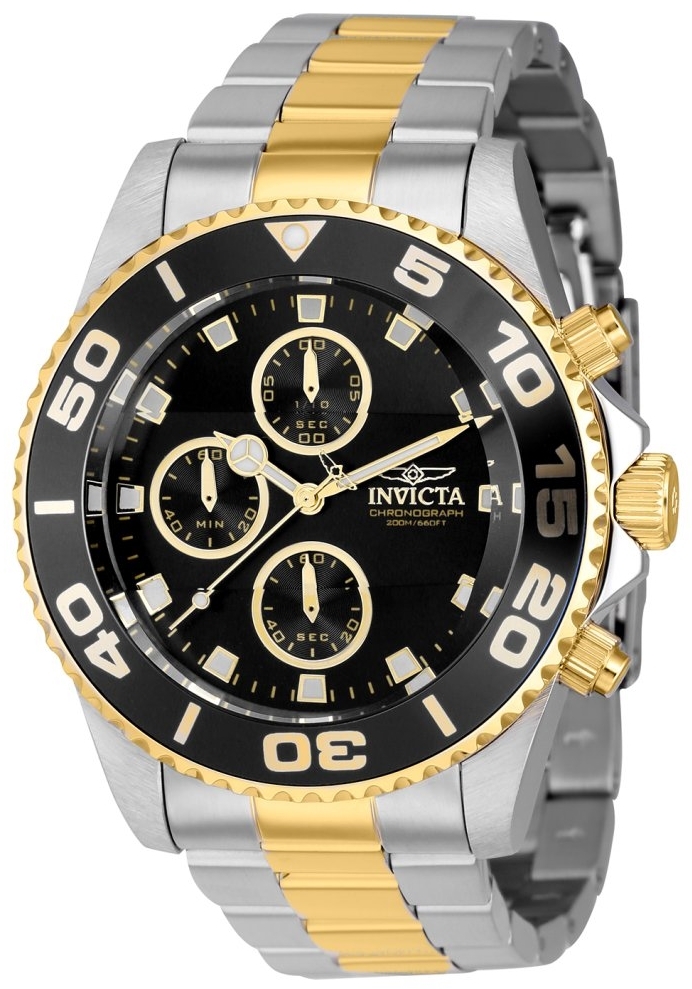 Invicta Herreklokke 43407 Pro Diver Sort/Gulltonet stål Ø43 mm