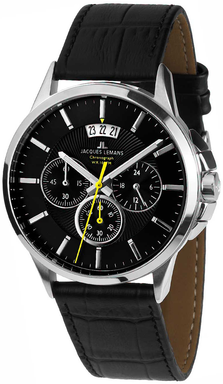 Jacques Lemans Herreklokke 1-1542A Sydney Sort/Lær Ø42 mm