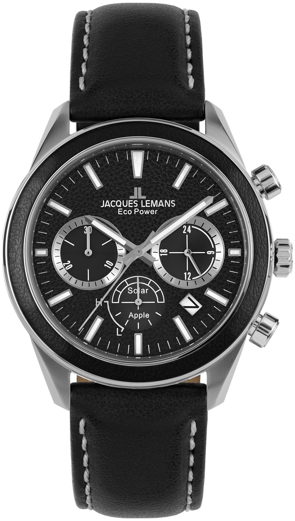Jacques Lemans Herreklokke 1-2115A Eco Power Solar Sort/Lær Ø44 mm
