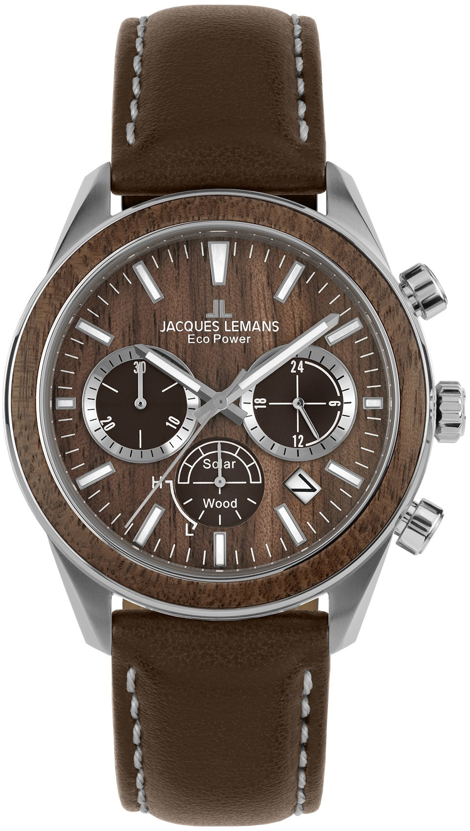 Jacques Lemans Herreklokke 1-2115B Eco Power Solar Brun/Lær Ø44 mm