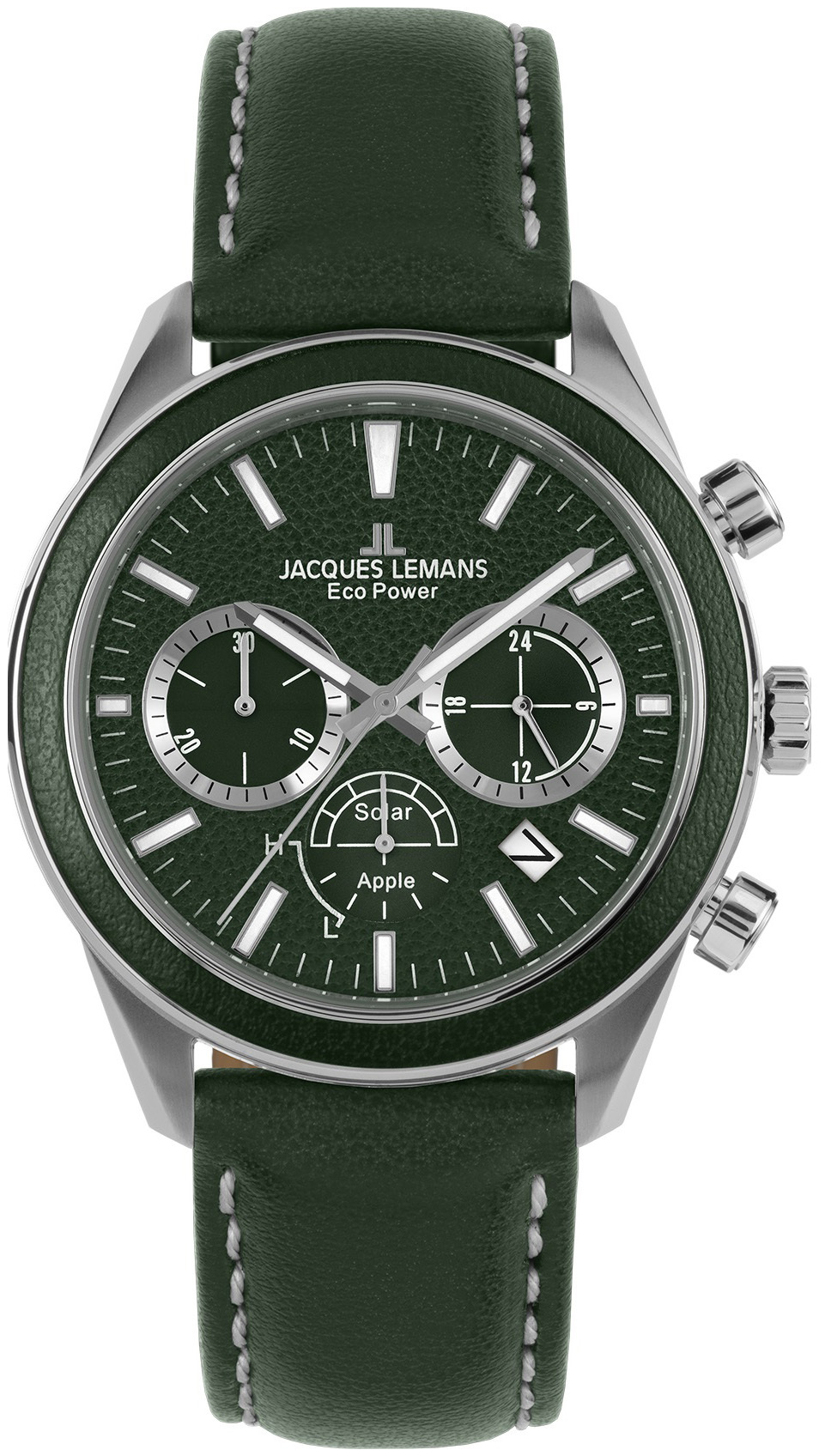 Jacques Lemans Herreklokke 1-2115D Eco Power Solar Grønn/Lær Ø44 mm