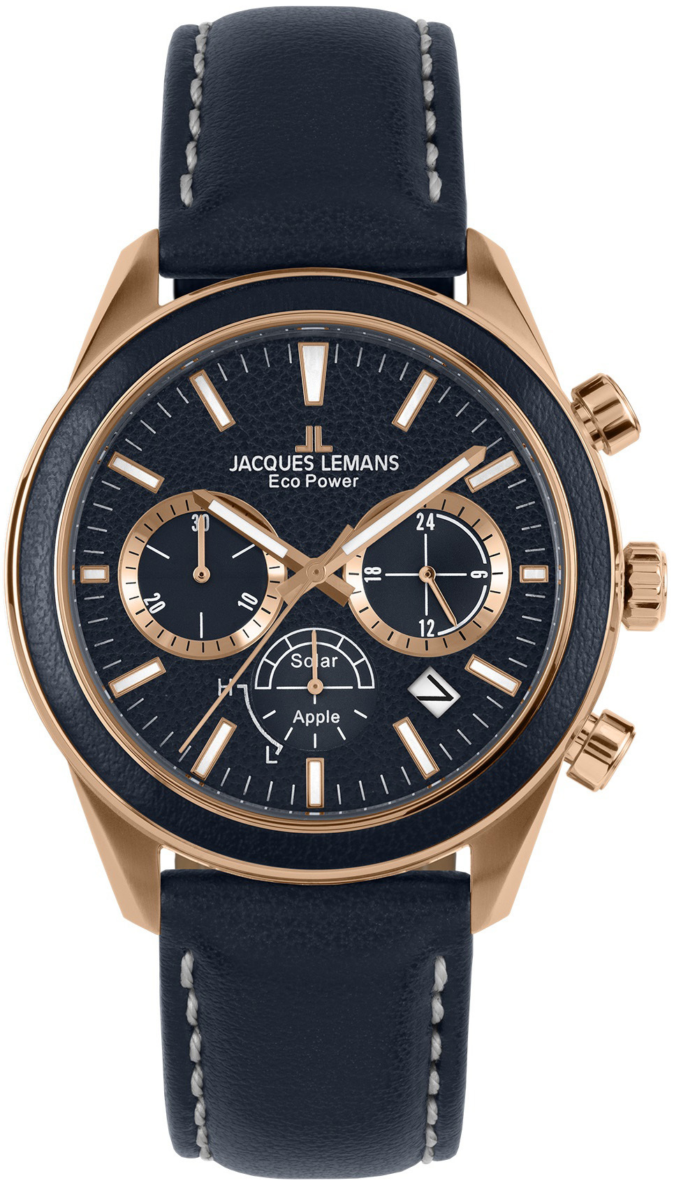 Jacques Lemans Herreklokke 1-2115E Eco Power Solar Blå/Lær Ø44 mm