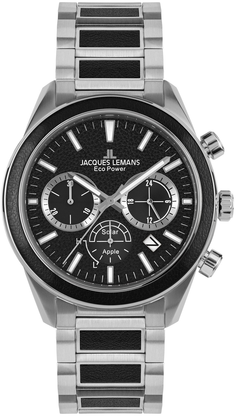 Jacques Lemans Herreklokke 1-2115F Eco Power Solar Sort/Lær Ø44 mm
