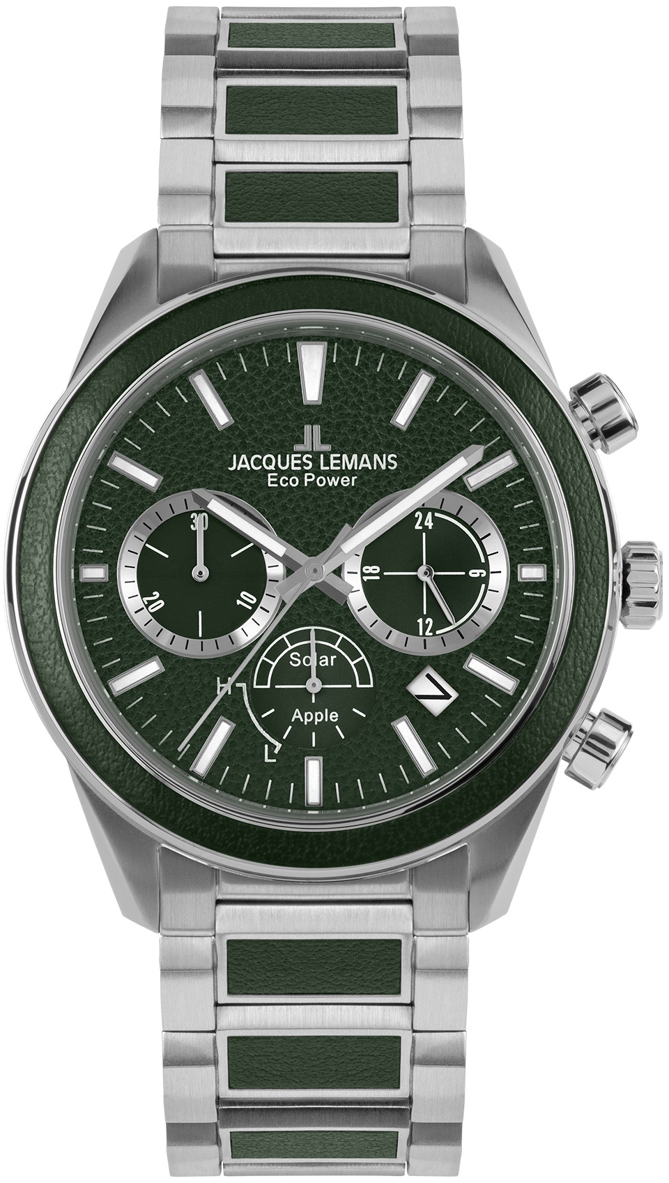 Jacques Lemans Herreklokke 1-2115G Eco Power Solar Grønn/Lær Ø44 mm