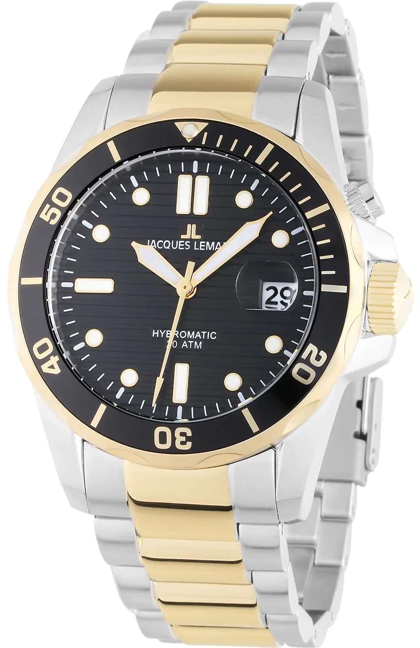Jacques Lemans Herreklokke 1-2170L Hybromatic Sort/Gulltonet stål