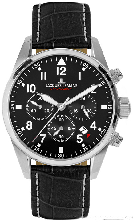 Jacques Lemans Herreklokke 42-2A Sport Sort/Lær Ø42 mm
