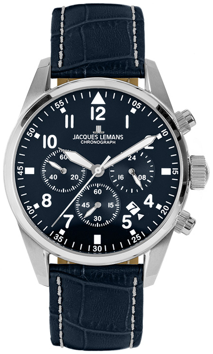 Jacques Lemans Herreklokke 42-2B Sport Blå/Lær Ø42 mm