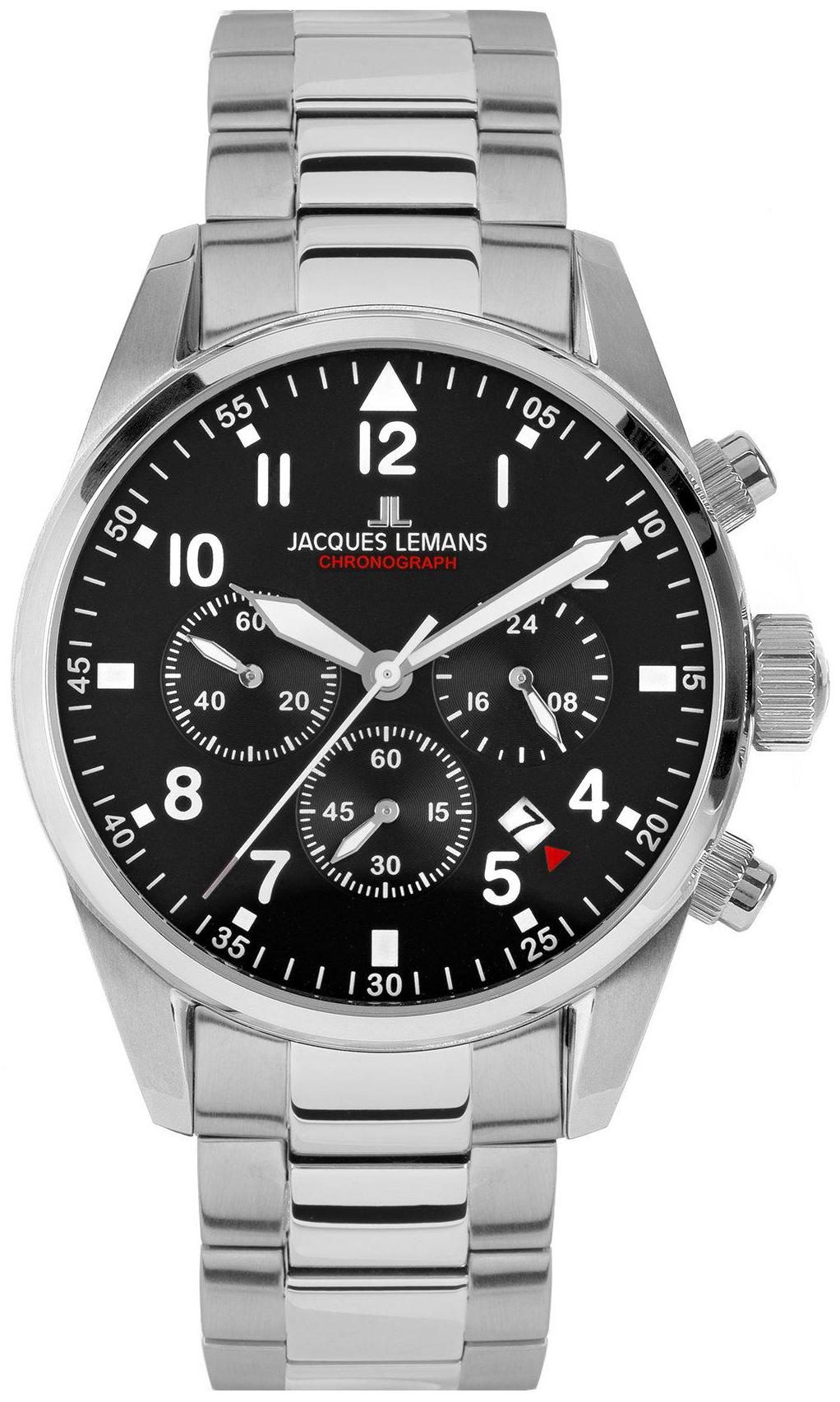 Jacques Lemans Herreklokke 42-2C Sport Sort/Stål Ø42 mm