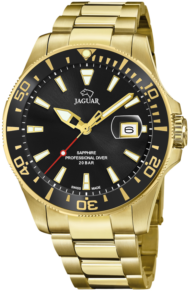 Jaguar Herreklokke J877/3 Executive Sort/Gulltonet stål Ø43.5 mm