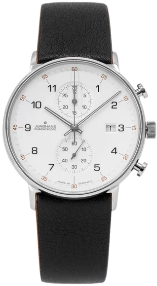 Junghans Herreklokke 41/4771.00 Form C Sølvfarget/Lær Ø40 mm