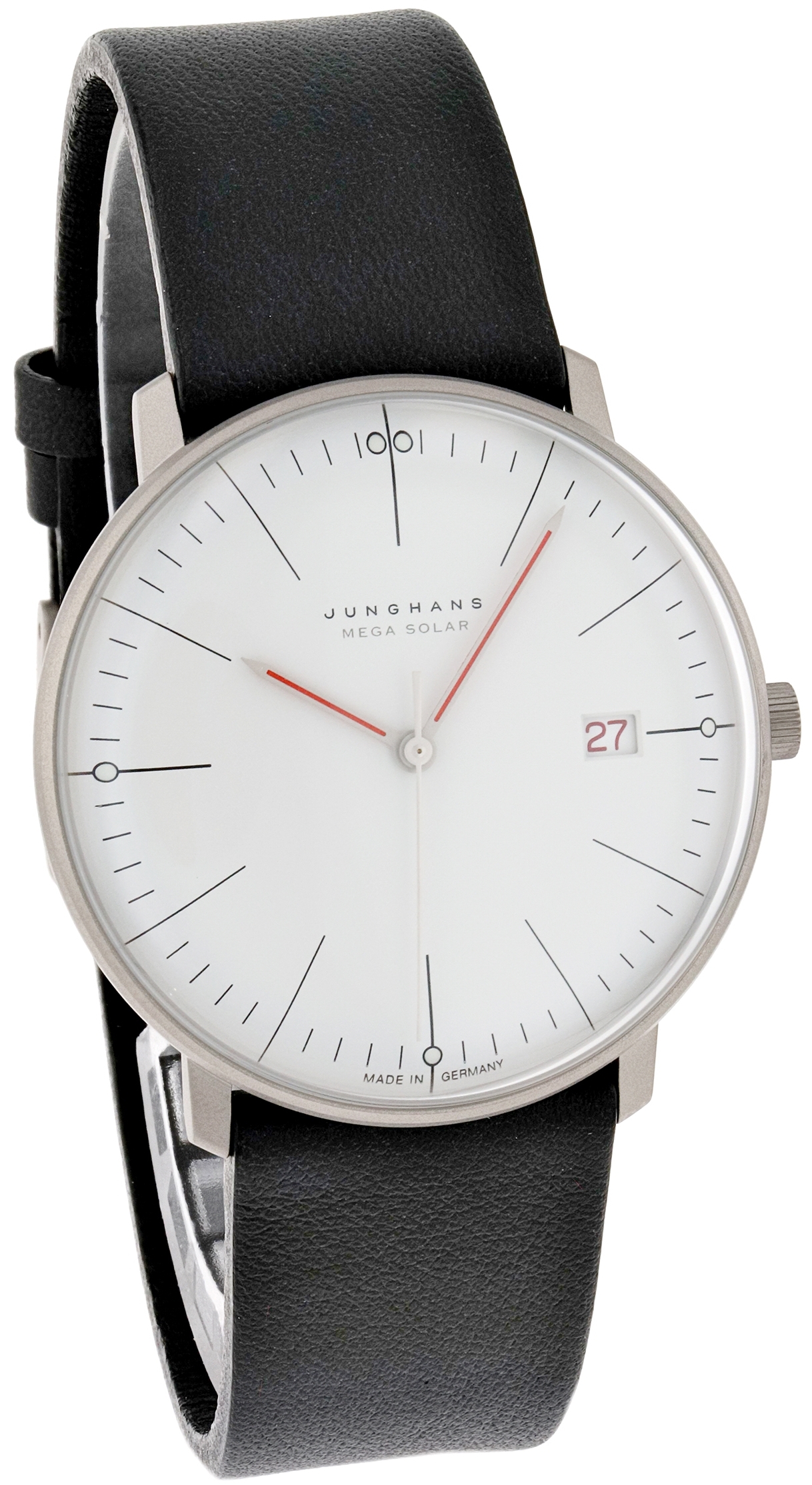 Junghans Herreklokke 59/2326.02 Max Bill MEGA Solar Bauhaus Hvit/Lær