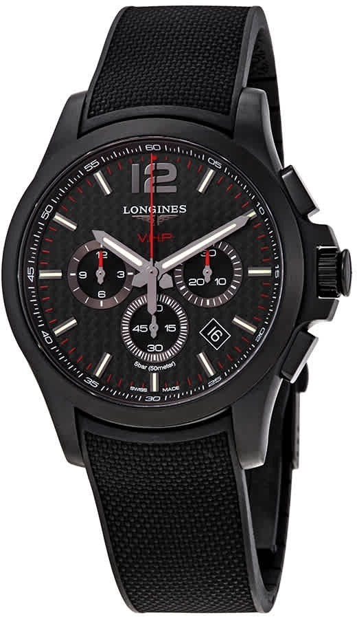 Longines Conquest V.H.P. Herreklokke l3.727.2.56.9 Sort/Gummi Ø44 mm - Longines