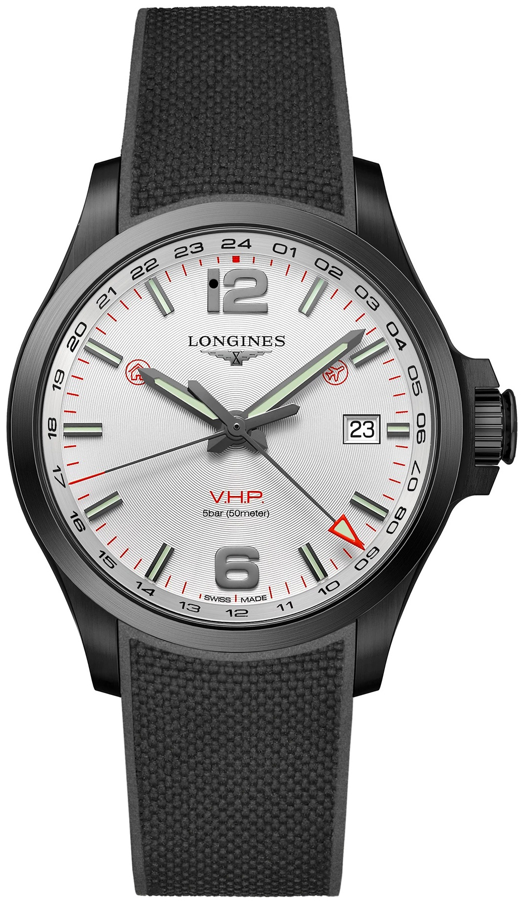 Longines Conquest V.H.P. Herreklokke l3.728.2.76.9 Sølvfarget/Gummi - Longines