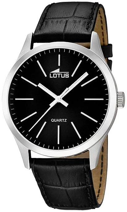 Lotus Herreklokke 15961/3 Minimalist Sort/Lær Ø42 mm