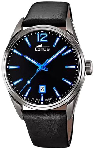 Lotus Herreklokke 18685/6 Minimalist Sort/Lær Ø42 mm