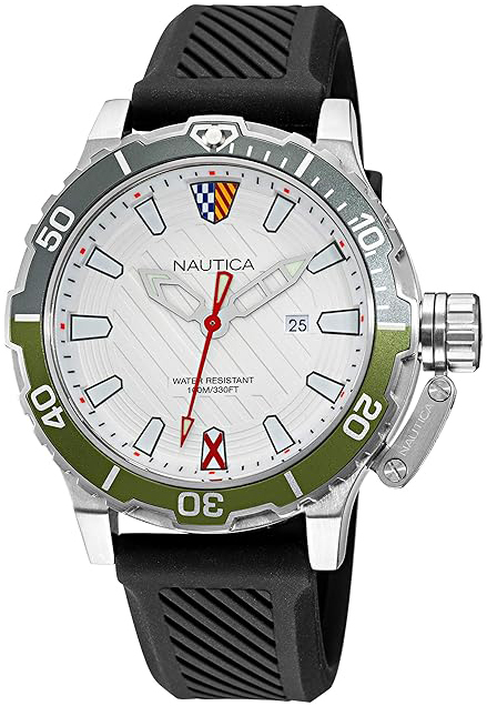 Nautica Herreklokke NAPGLS112 Glenrock Lagoon Sølvfarget/Gummi Ø46