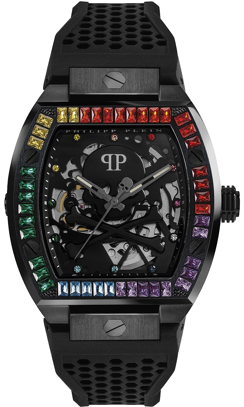 Philipp Plein Herreklokke PWBAA0621 The Skeleton Sort/Gummi Ø44 mm